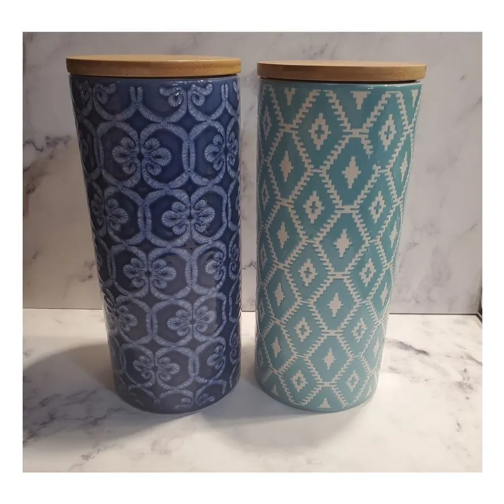 Anthropologie IKAT Ceramic Cannisters/Cellars